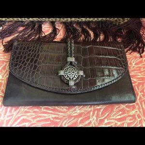 Brighton tri-fold brown alligator wallet